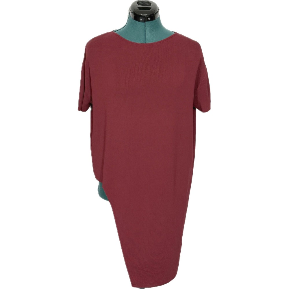 COS Asymmetric Ribbed Knit Tunic Top XS Burgundy Red Short Sleeve Avant Garde